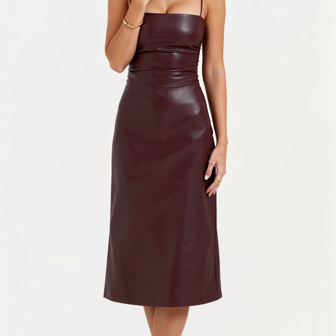 Camellia Vegan Leather Midi Dress