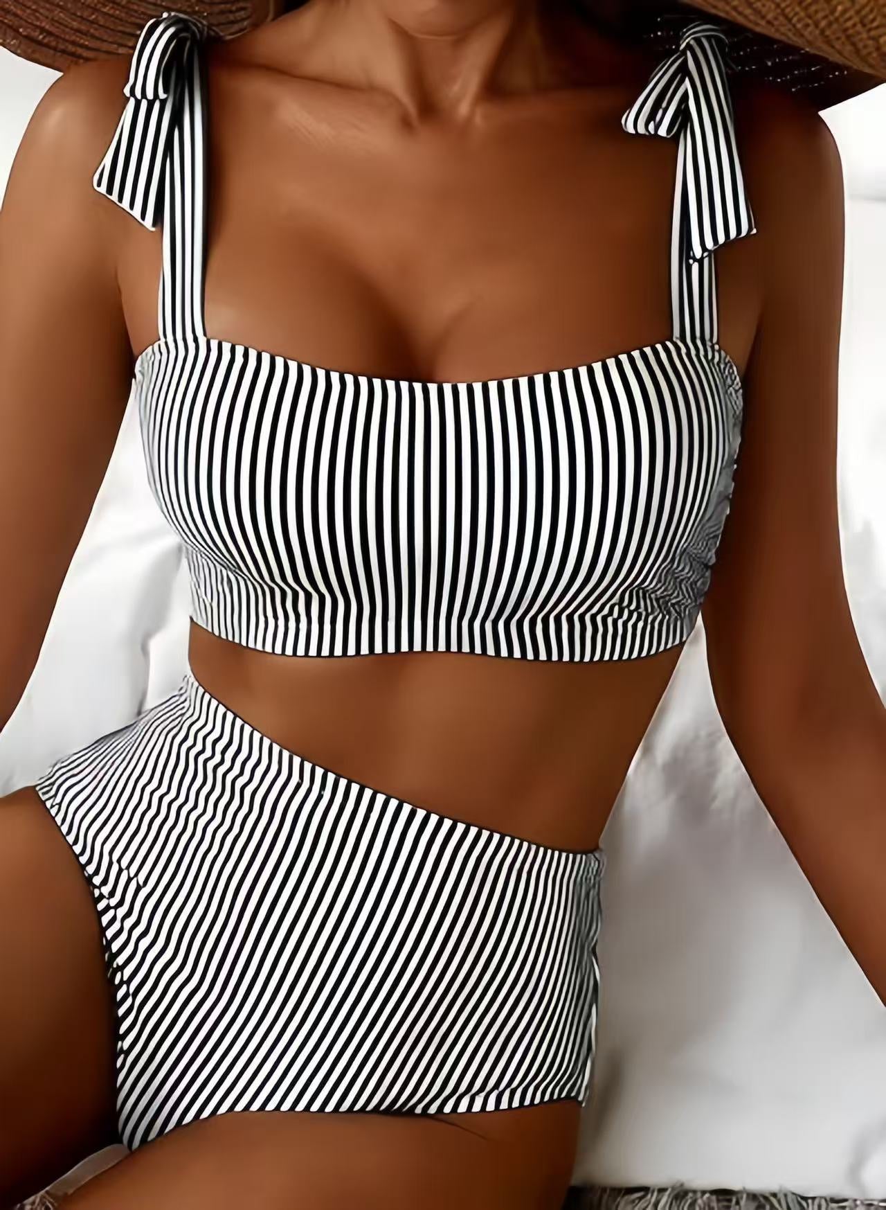 Adele | Women’s Bow Strap High-Waist Bikini Set Tummy Coverage