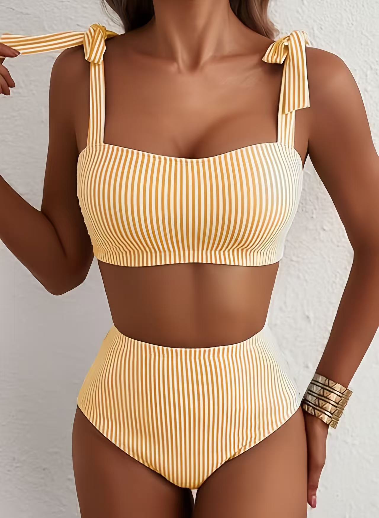 Adele | Women’s Bow Strap High-Waist Bikini Set Tummy Coverage