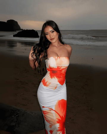 Caroline | Women’s Floral Print Strapless Maxi Summer Bach Dress