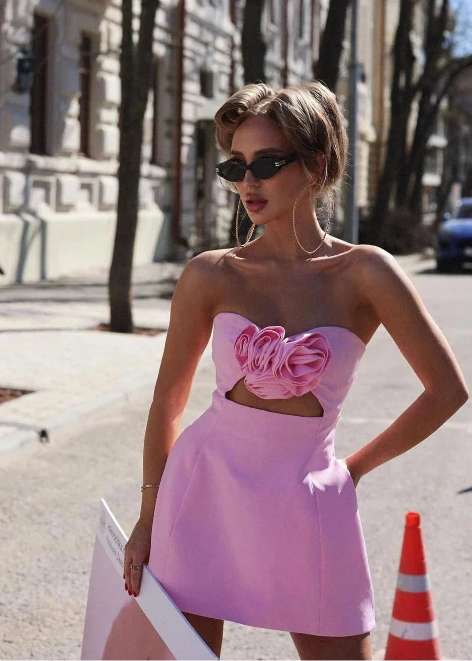 Elspeth | Women's Strapless Floral Mini Cocktail Dress