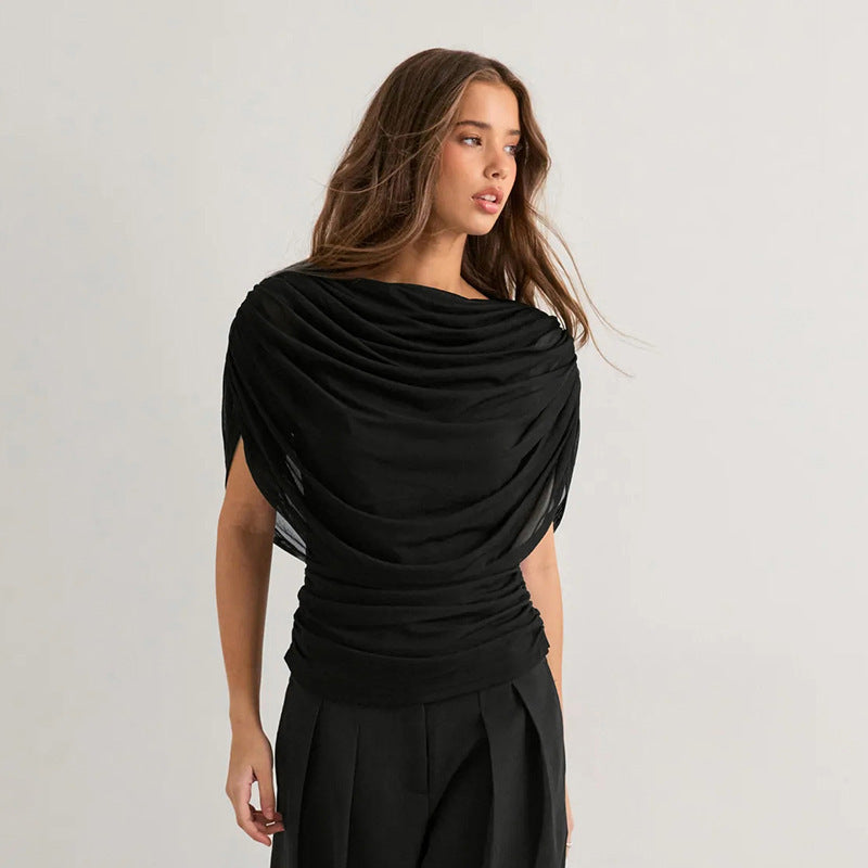 Gemma | Women's Draped Cowl Neck Cap Sleeve Summer Party Top