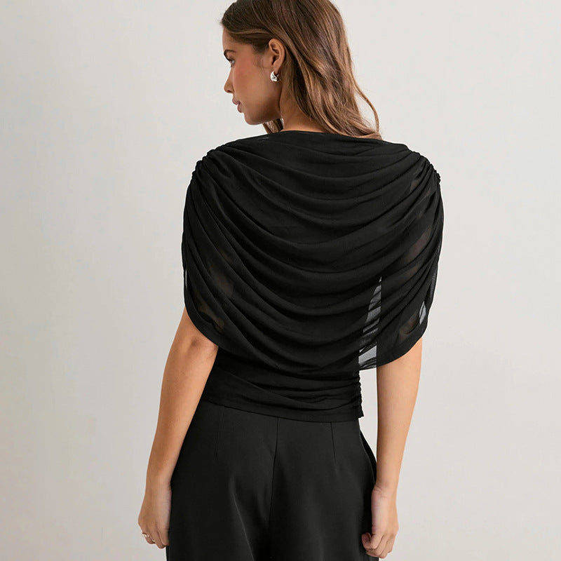 Gemma | Women's Draped Cowl Neck Cap Sleeve Summer Party Top