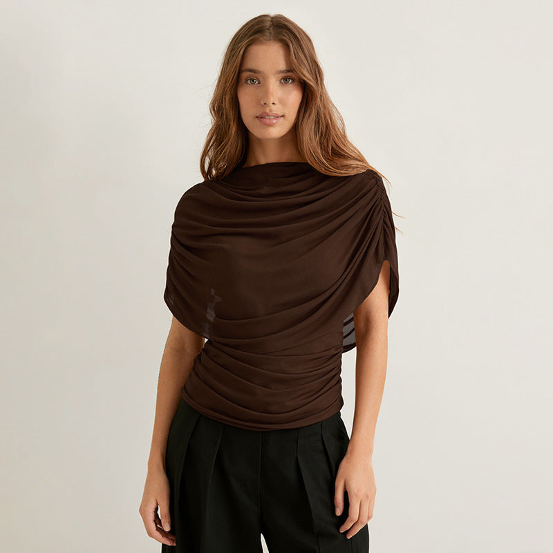 Gemma | Women's Draped Cowl Neck Cap Sleeve Summer Party Top