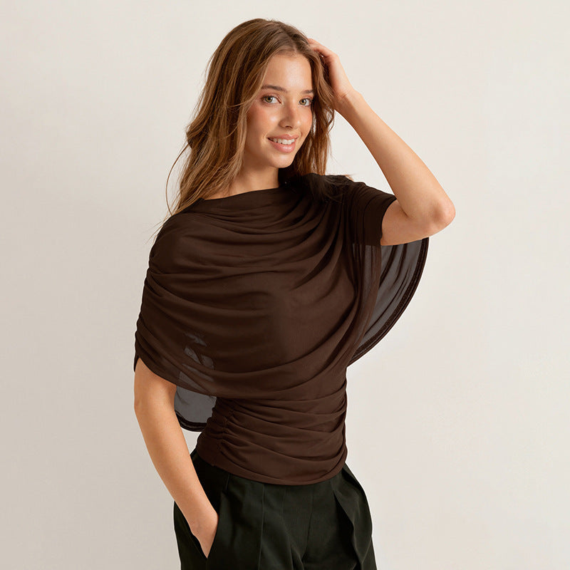 Gemma | Women's Draped Cowl Neck Cap Sleeve Summer Party Top