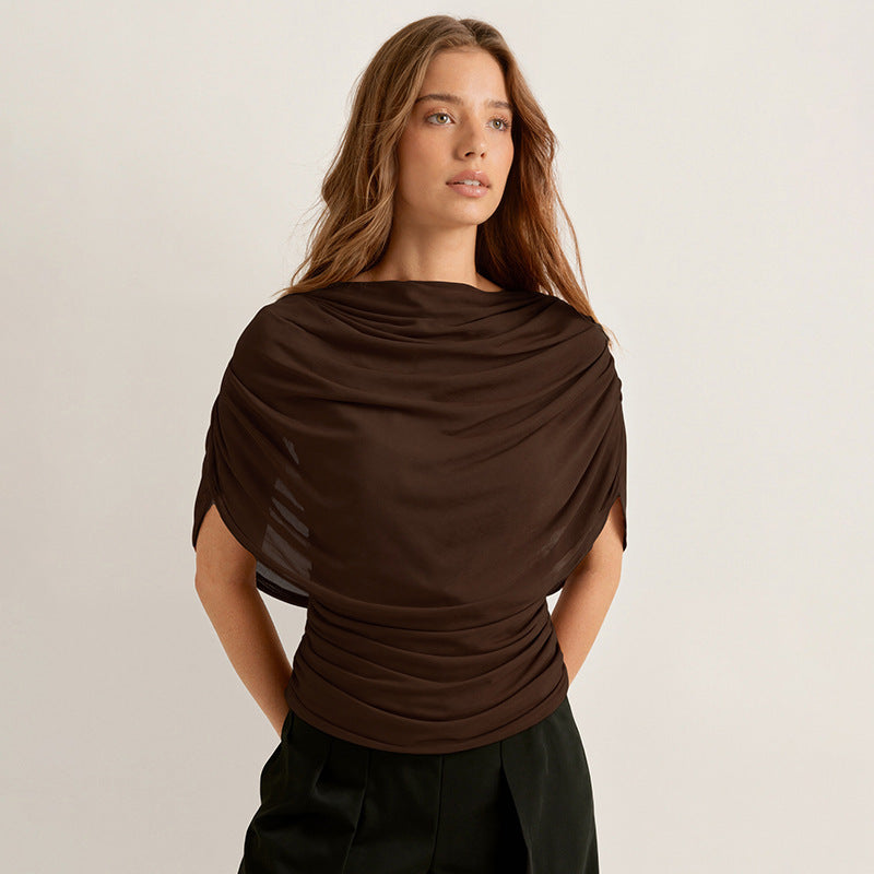 Gemma | Women's Draped Cowl Neck Cap Sleeve Summer Party Top