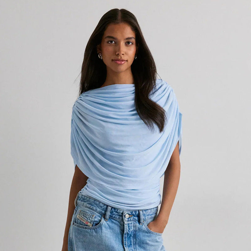 Gemma | Women's Draped Cowl Neck Cap Sleeve Summer Party Top