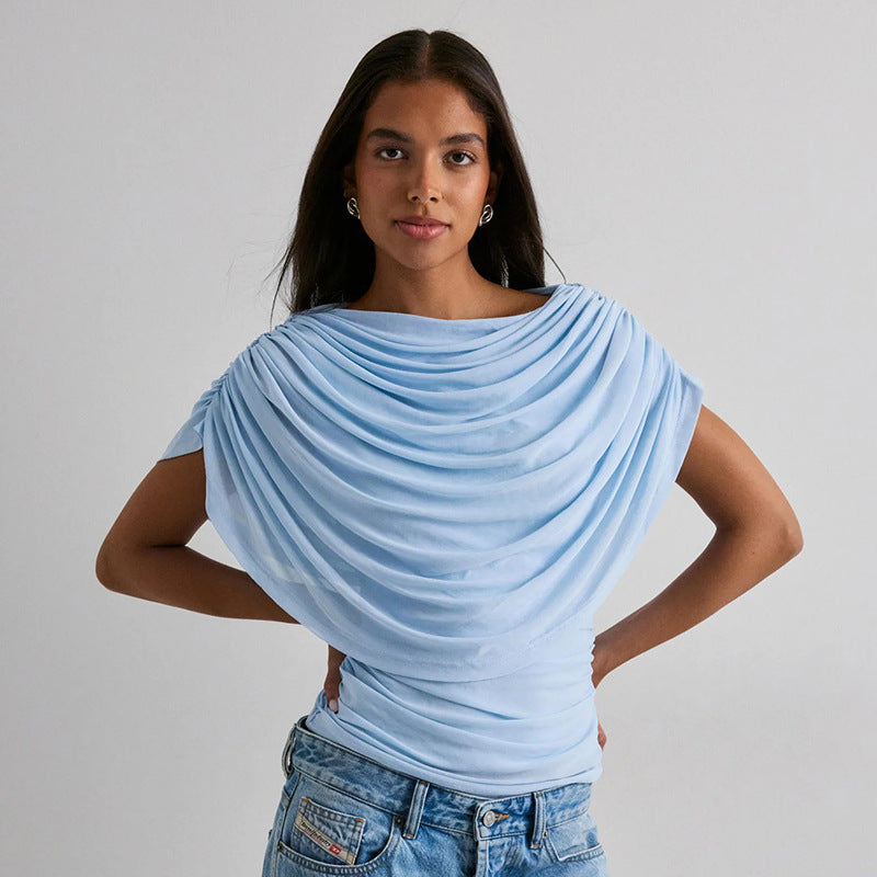 Gemma | Women's Draped Cowl Neck Cap Sleeve Summer Party Top
