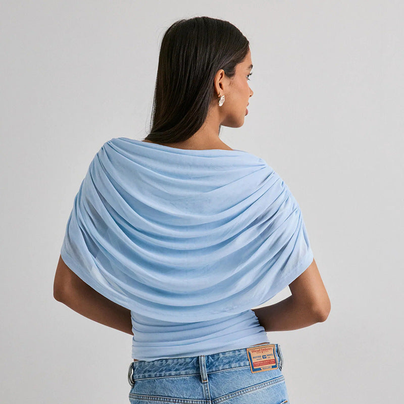 Gemma | Women's Draped Cowl Neck Cap Sleeve Summer Party Top