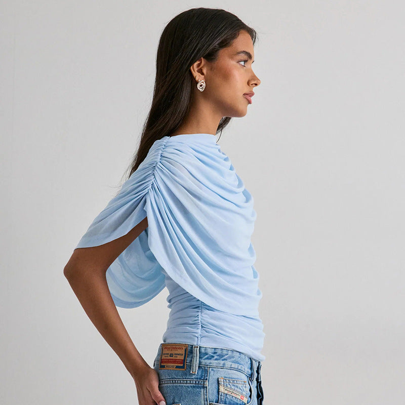 Gemma | Women's Draped Cowl Neck Cap Sleeve Summer Party Top