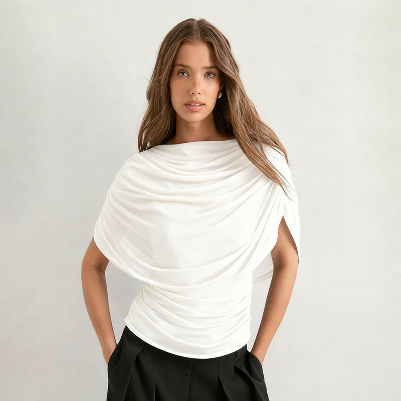 Gemma | Women's Draped Cowl Neck Cap Sleeve Summer Party Top