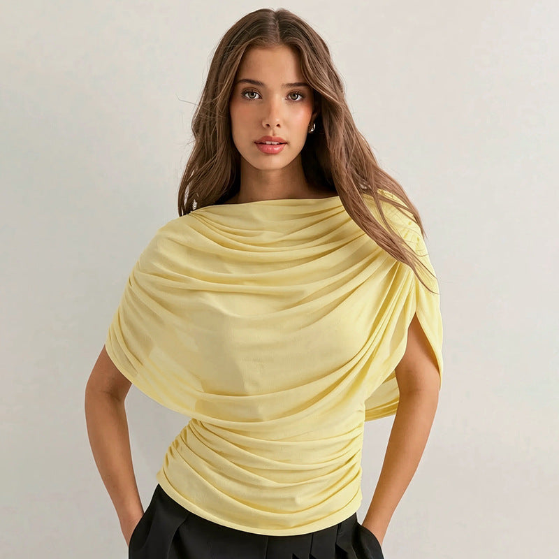 Gemma | Women's Draped Cowl Neck Cap Sleeve Summer Party Top