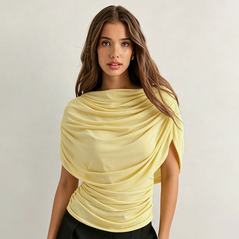 Gemma | Women's Draped Cowl Neck Cap Sleeve Summer Party Top