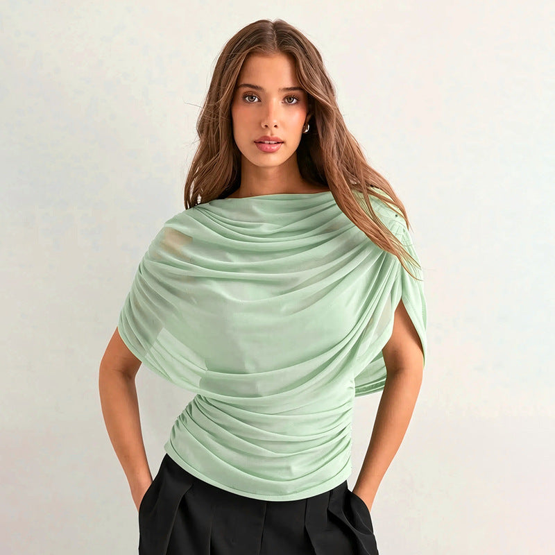 Gemma | Women's Draped Cowl Neck Cap Sleeve Summer Party Top
