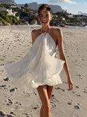 Holly | Women's Halter Backless Ruffle Flowy Mini Beach Dress
