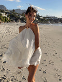 Holly | Women's Halter Backless Ruffle Flowy Mini Beach Dress