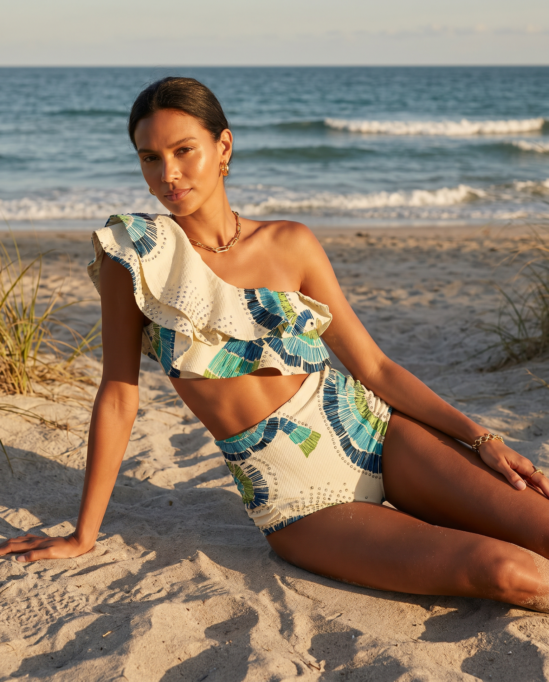 Jennifer | Women’s One-Shoulder Ruffle High-Waist Bikini Set Swimsuit