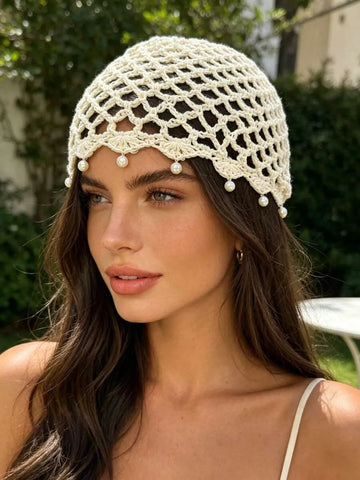 Joy | Women’s Crochet Pearl Beaded Festival Vacation Head Beanie