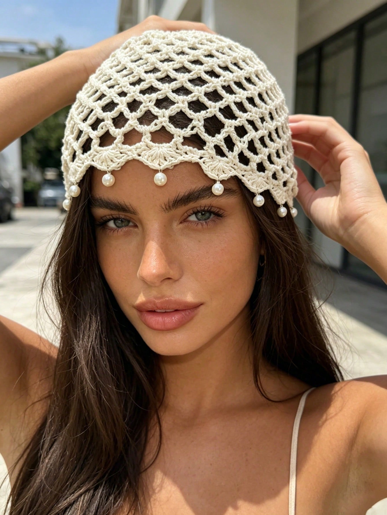 Joy | Women’s Crochet Pearl Beaded Festival Vacation Head Beanie