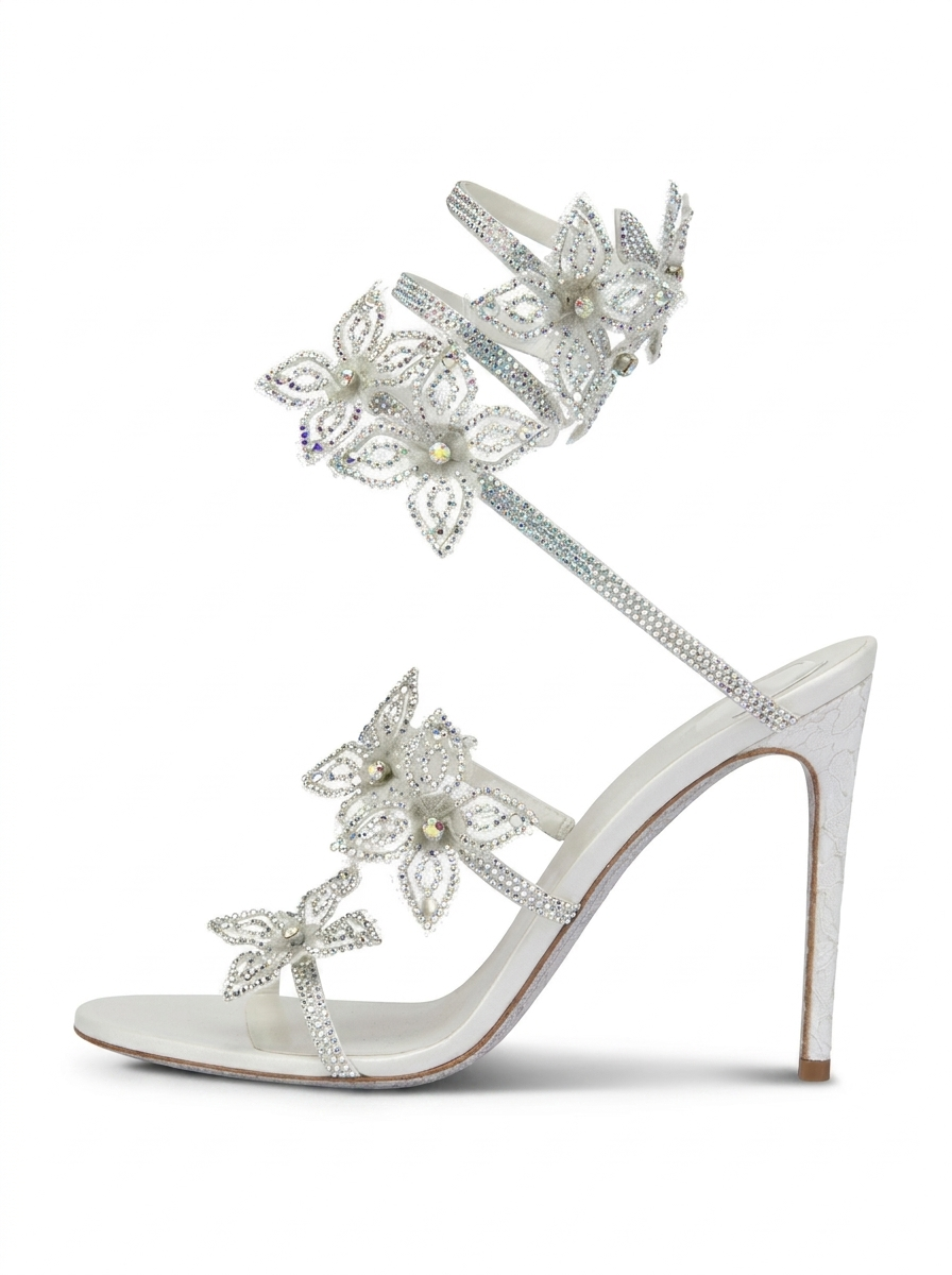 Kimberly | Women’s Floral Rhinestone Wrap Strap Stiletto Sandals Heels