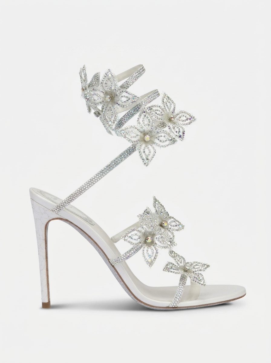 Kimberly | Women’s Floral Rhinestone Wrap Strap Stiletto Sandals Heels