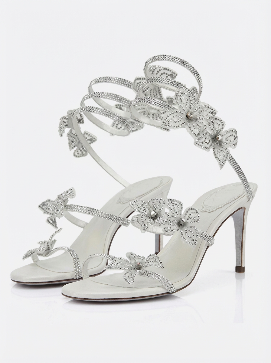 Kimberly | Women’s Floral Rhinestone Wrap Strap Stiletto Sandals Heels