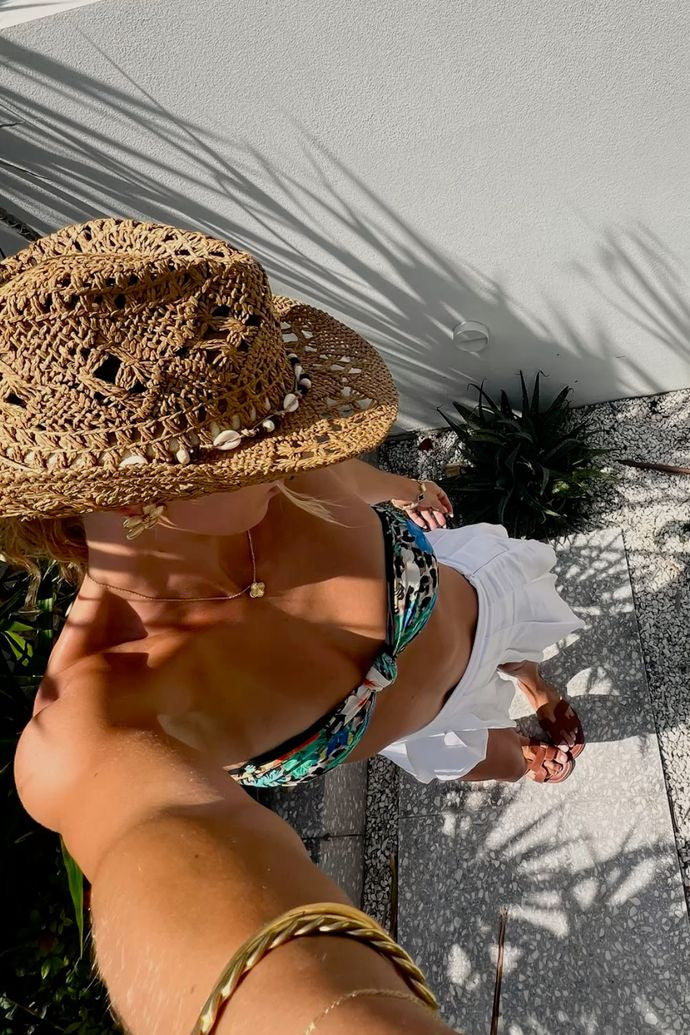 Lucia | Women’s Crochet Beach Cowboy Hat with Shell Bead Band