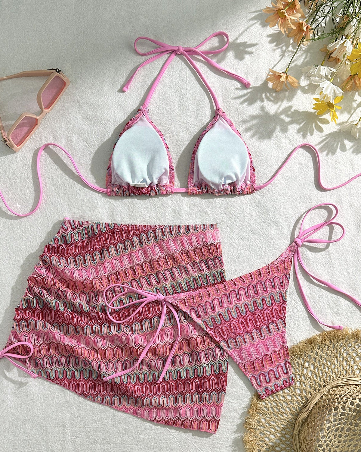 Mayra | Women’s Print Triangle Bikini Set with Ruched Cover-Up Skirt