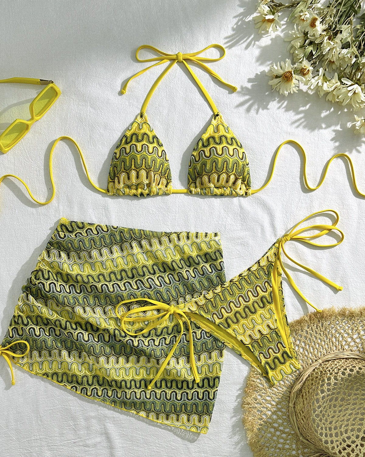 Mayra | Women’s Print Triangle Bikini Set with Ruched Cover-Up Skirt