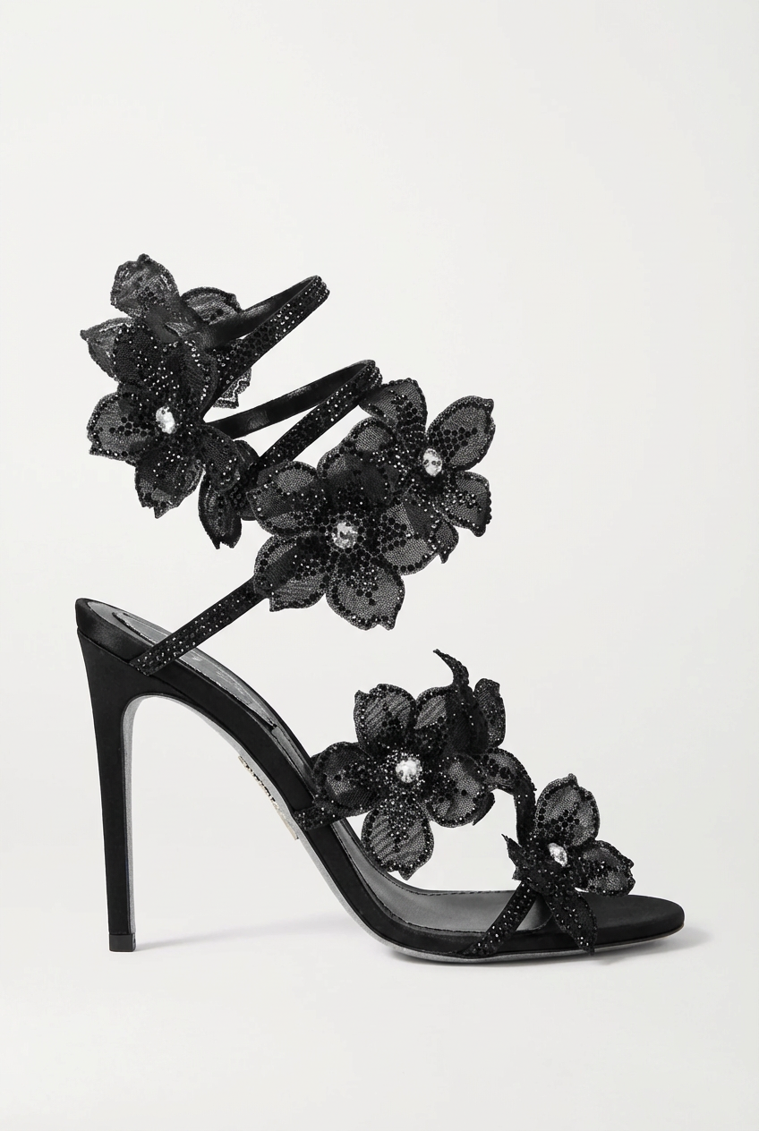 Morgan | Women’s Floral Rhinestone Wrap Strap Stiletto Sandals Heels