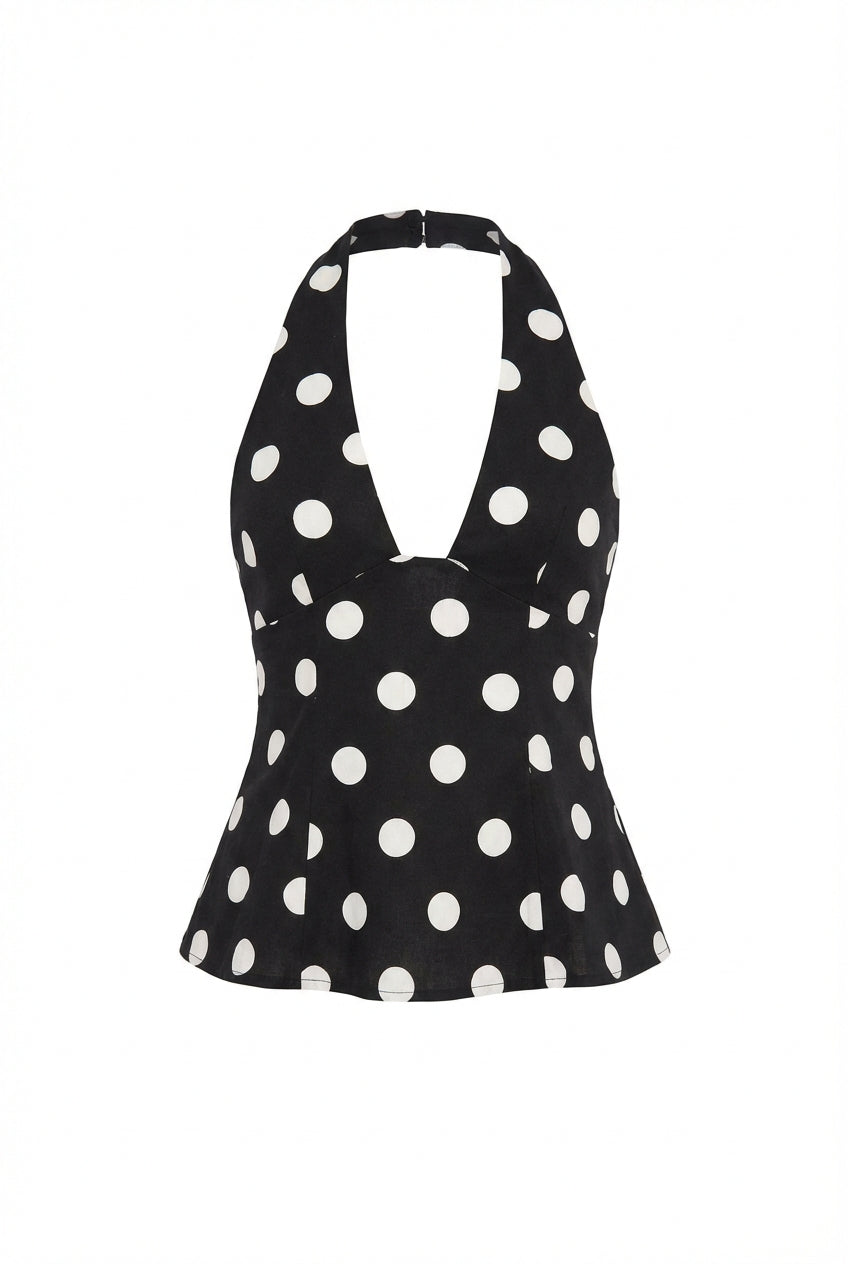 Paige | Women’s Polka Dot Deep V Halter Top