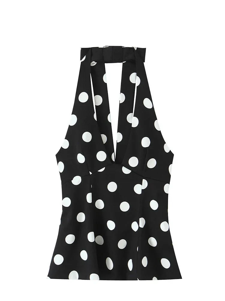 Paige | Women’s Polka Dot Deep V Halter Top