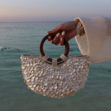 Penelope | Women’s Shell Embellished Top Handle Handbag Beach Vacation