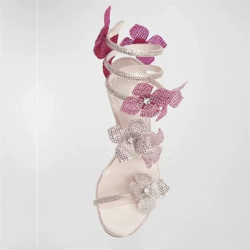 Rebecca | Women’s Floral Rhinestone Wrap Strap Stiletto Sandals Heels