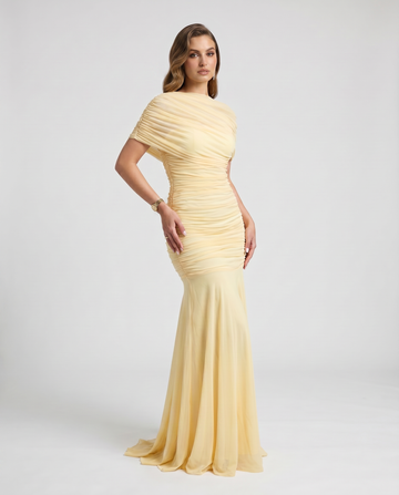 Shelby | Women's Ruched Mermaid Short Sleeve Maxi Wedding Guest Dress