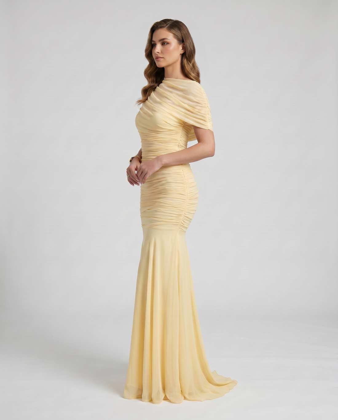 Shelby | Women's Ruched Mermaid Short Sleeve Maxi Wedding Guest Dress