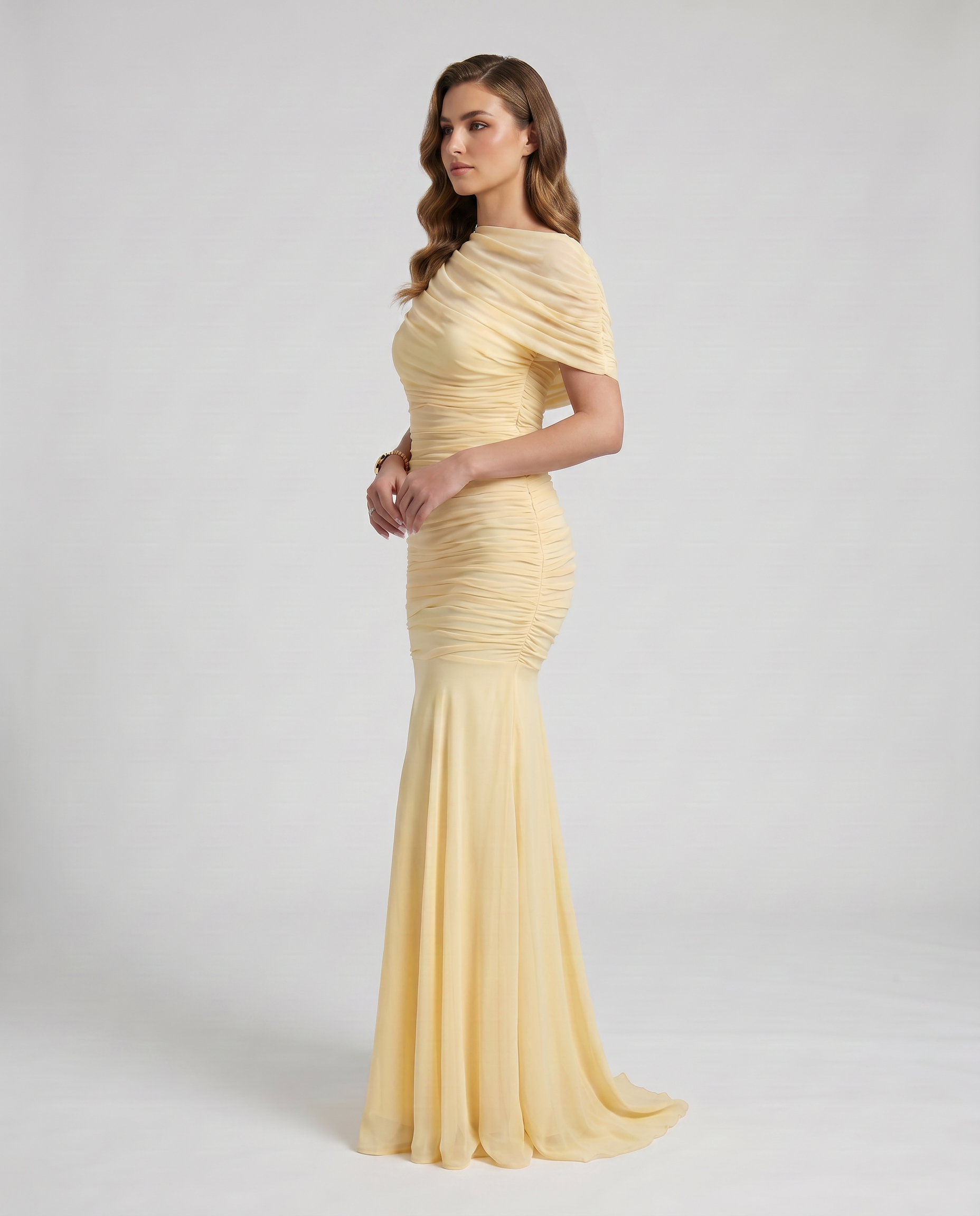 Shelby | Women's Ruched Mermaid Short Sleeve Maxi Wedding Guest Dress