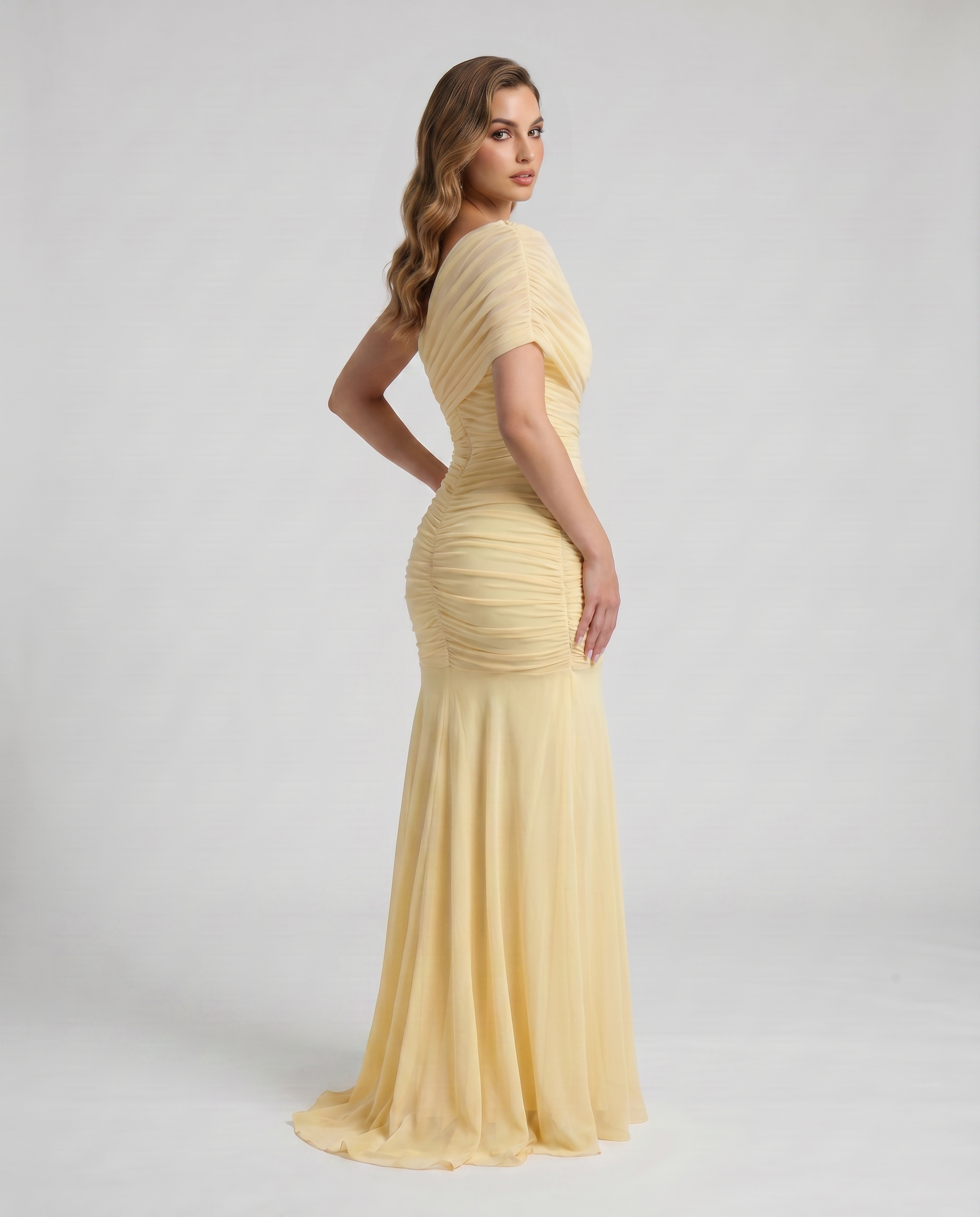 Shelby | Women's Ruched Mermaid Short Sleeve Maxi Wedding Guest Dress