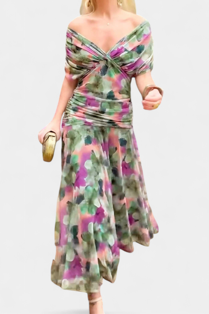 Women's Wedding Guest Off Shoulder Ruched Maxi Dress