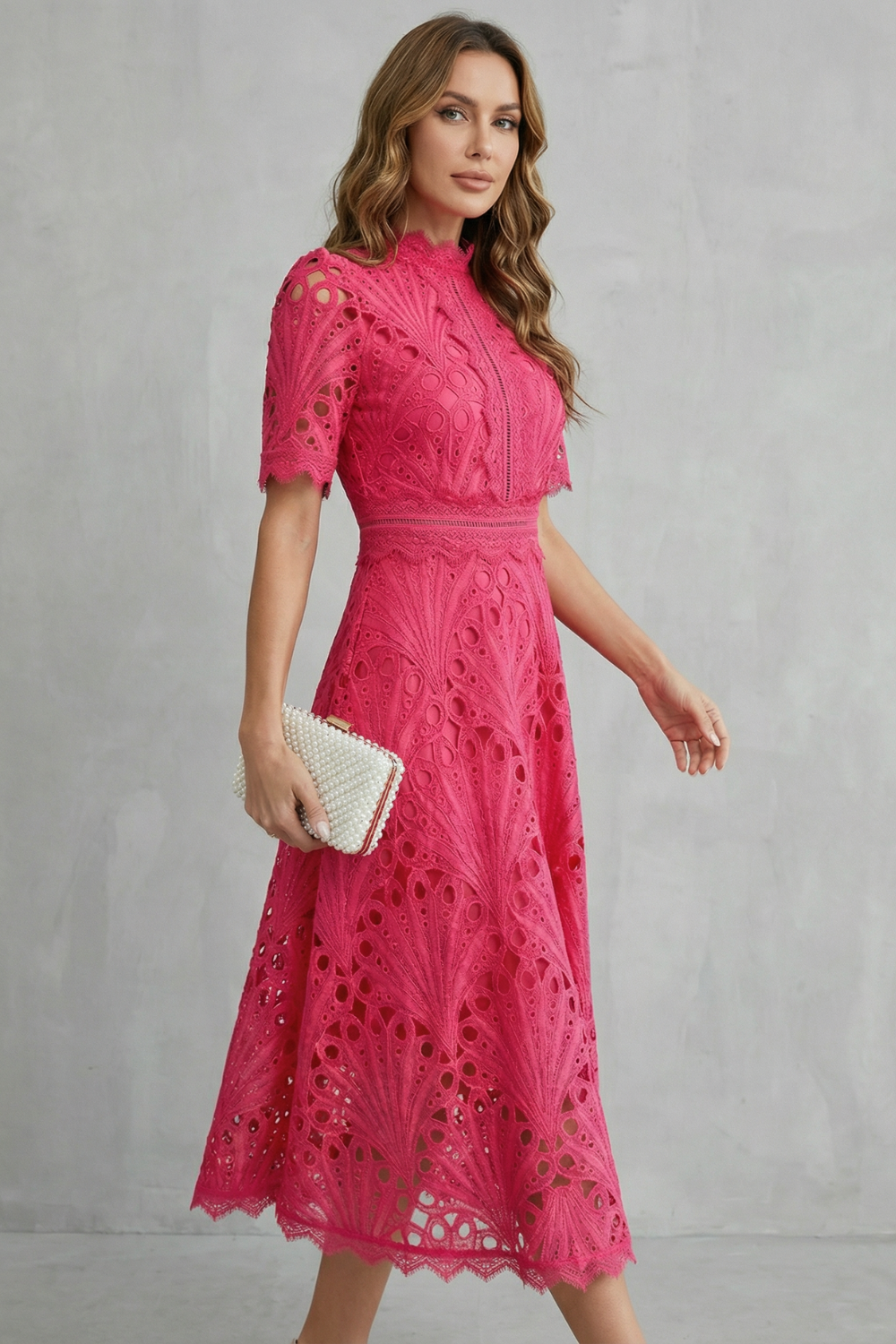 Women's midi dress with lace fabric