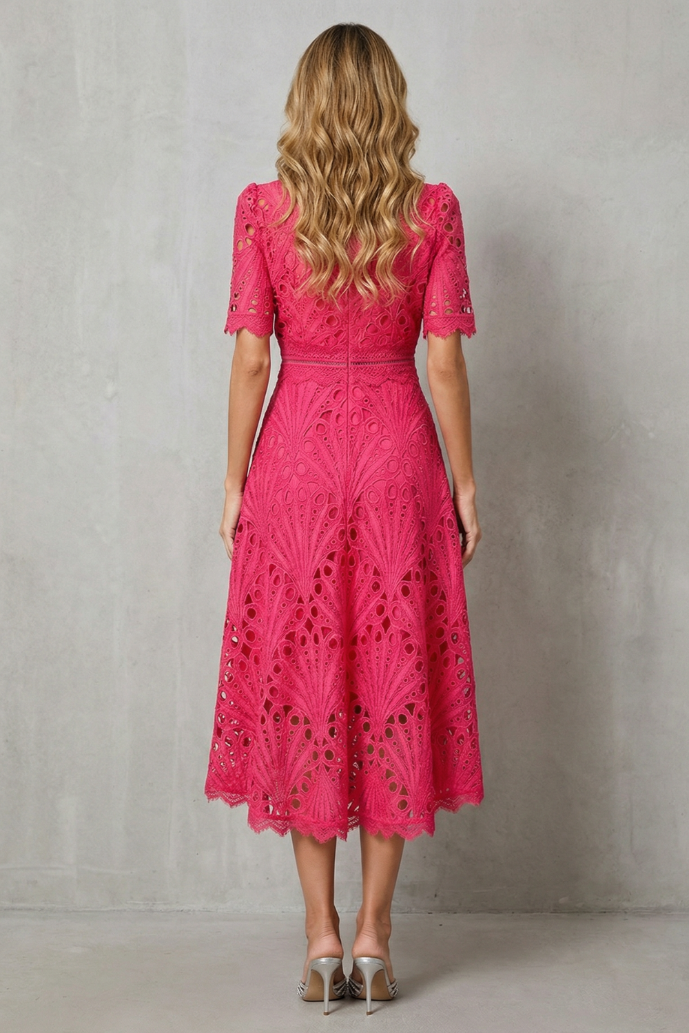 Women's midi dress with lace fabric