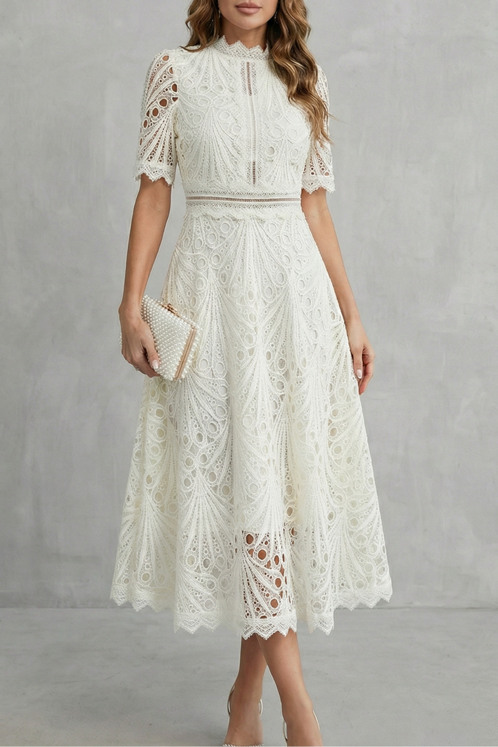 Women's midi dress with lace fabric