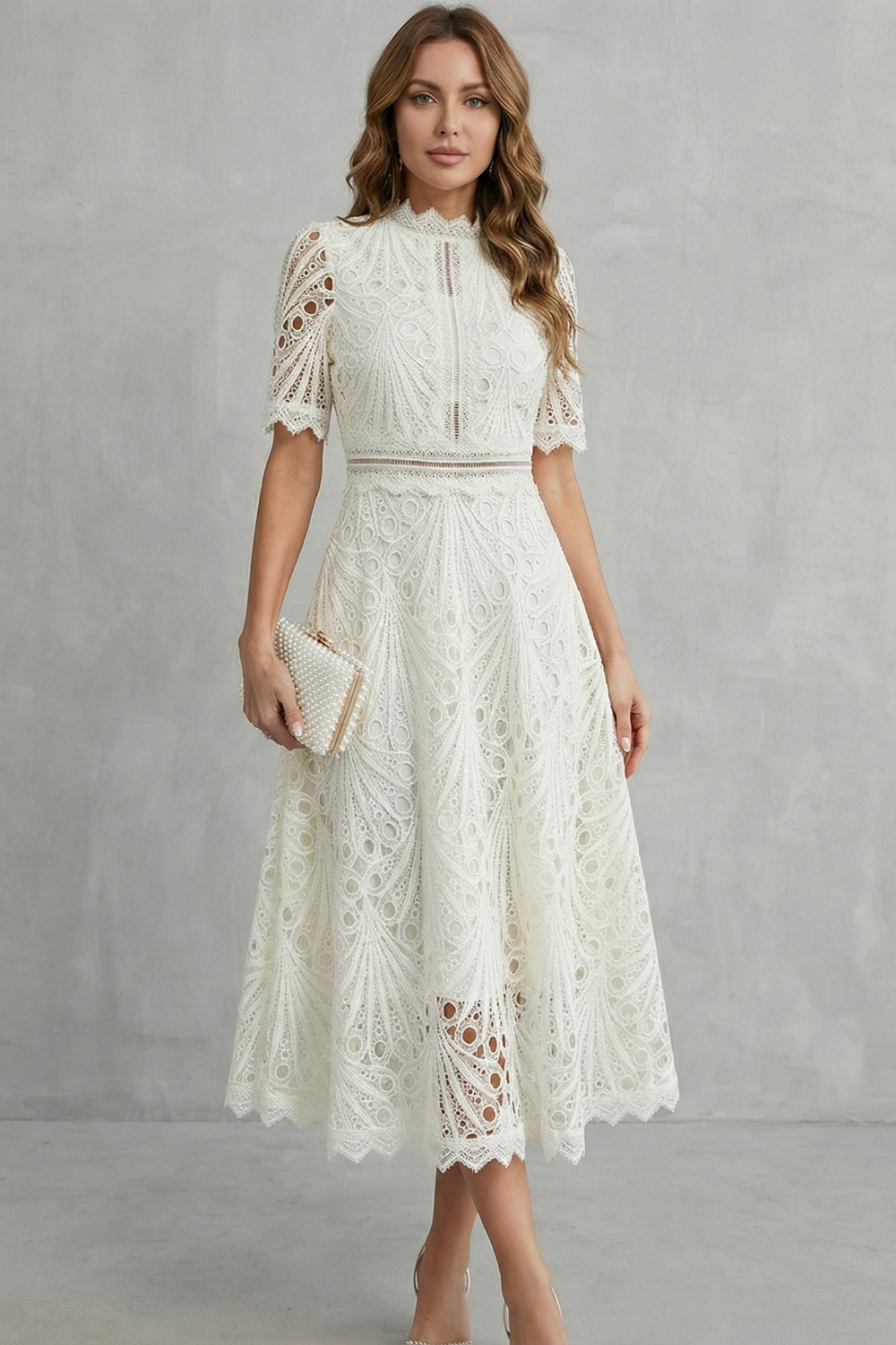 Women's midi dress with lace fabric