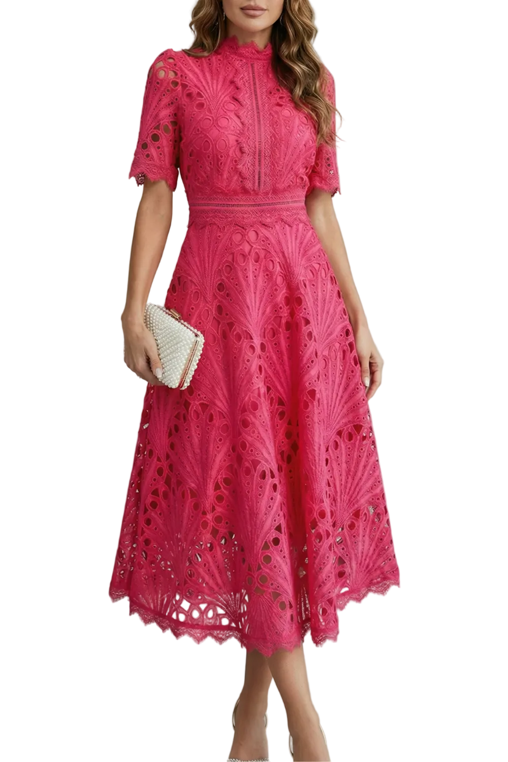 Women's midi dress with lace fabric