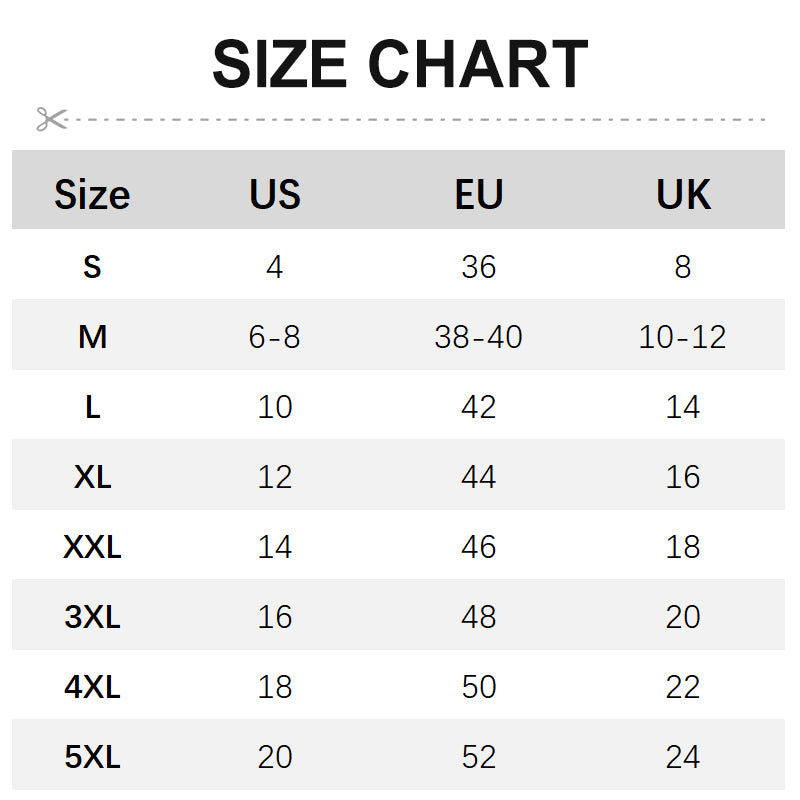 International size conversion chart for the Kylie Cutout Maxi Dress, showing corresponding US, EU, and UK sizes from S to 5XL.