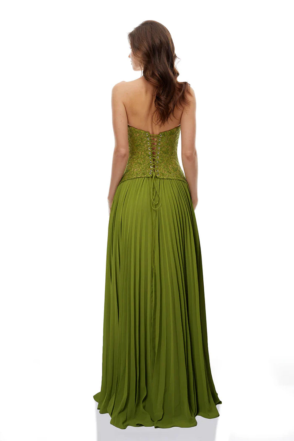 Green Lace Corset Pleated Gown